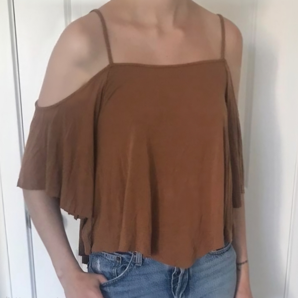 American Eagle Outfitters Brown Cold Shoulder Top